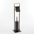 Piantana da bagno con porta rotolo carta igienica e scopino wc in bambÃ¹ e acciaio colore nero opaco