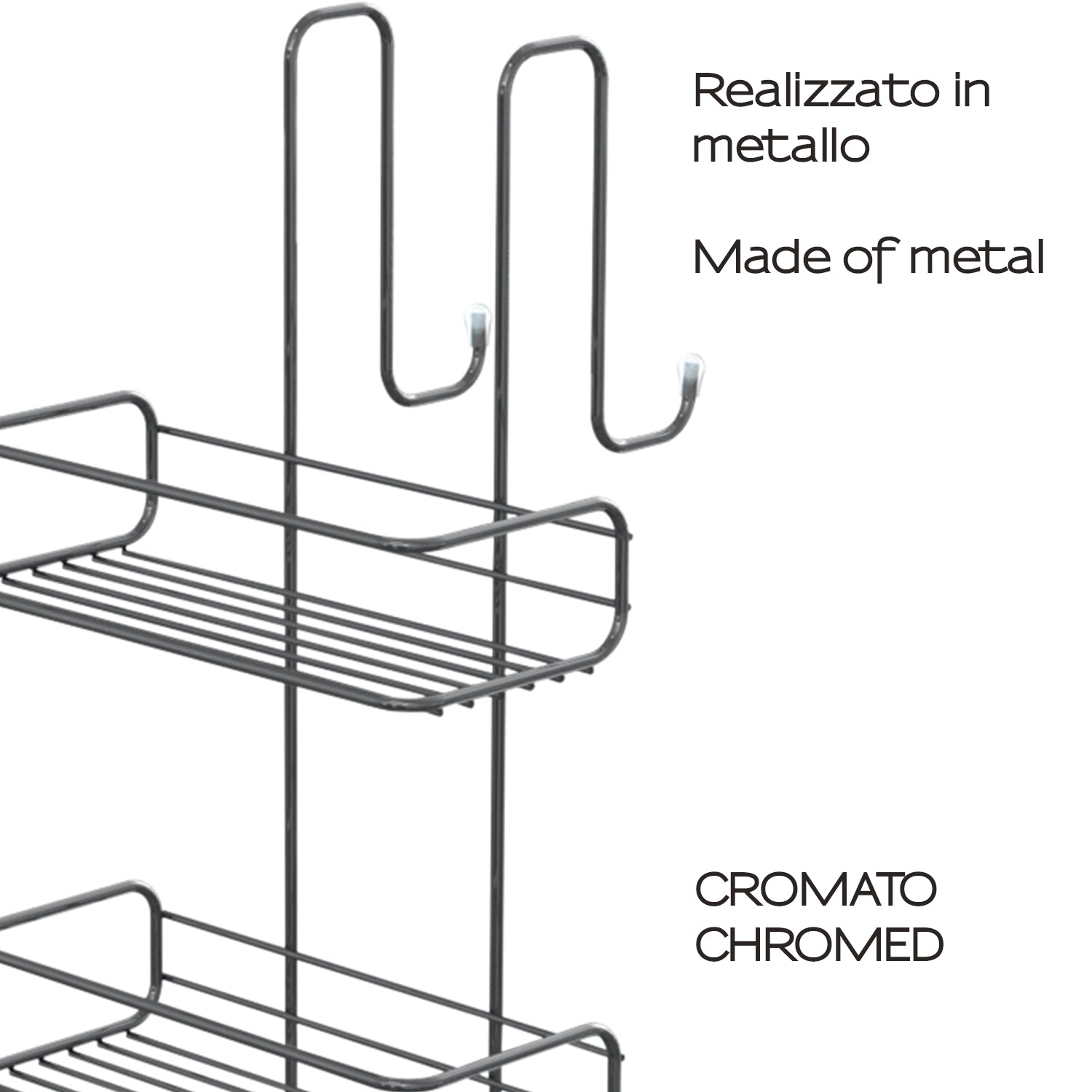 Portaoggetti doccia rettangolare appendibile a 2 ripiani di Gedy modello Tito - Cromato