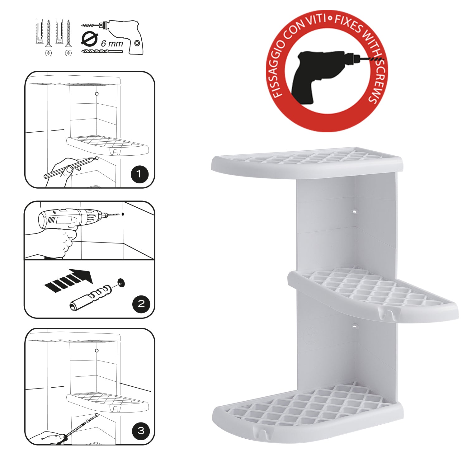 Portaoggetti doccia angolare modello Oscar di Gedy - Bianco