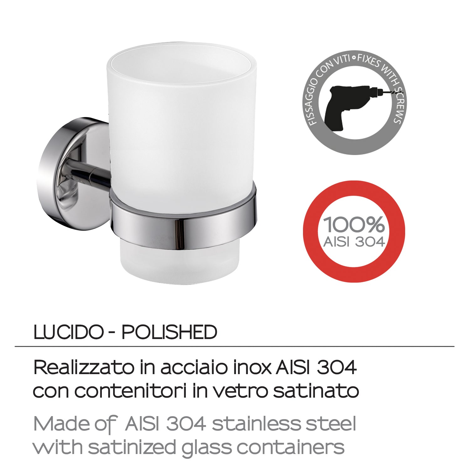 Portaspazzolini in Acciaio Inox AISI 304 Gedy serie Project - Lucido
