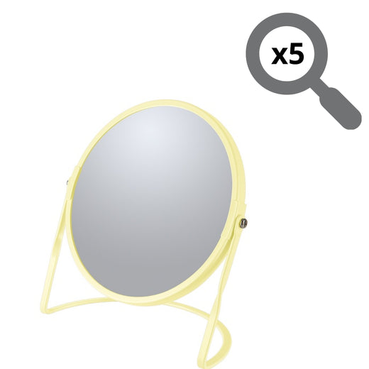 Specchio ingranditore da tavolo su base in acciaio modello Akira colore giallo opaco