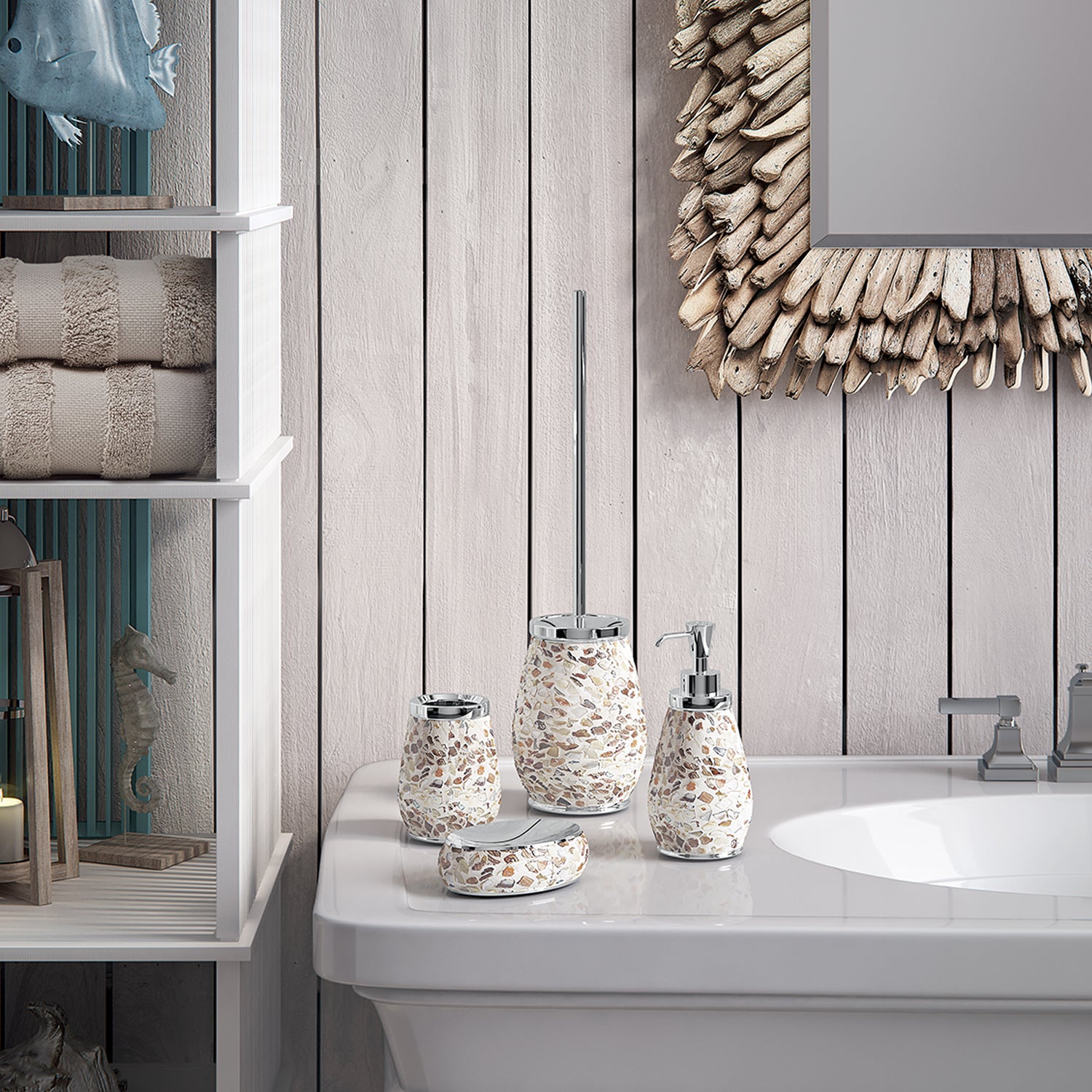 Dispenser sapone in ceramica e madreperla Gedy serie Marina - Crema