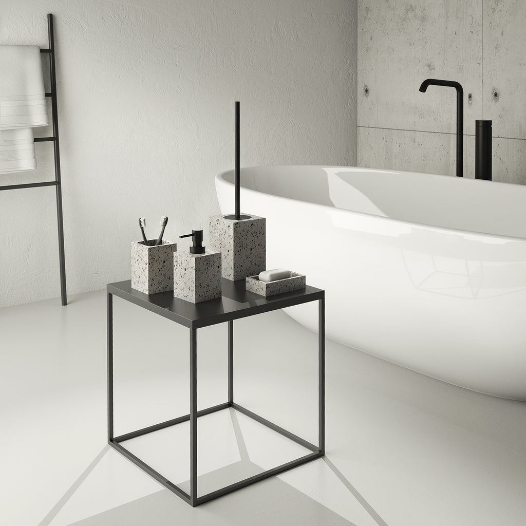 Portasapone in resina e pietre Gedy serie Zoe - Graniglia marmo bianco/nero