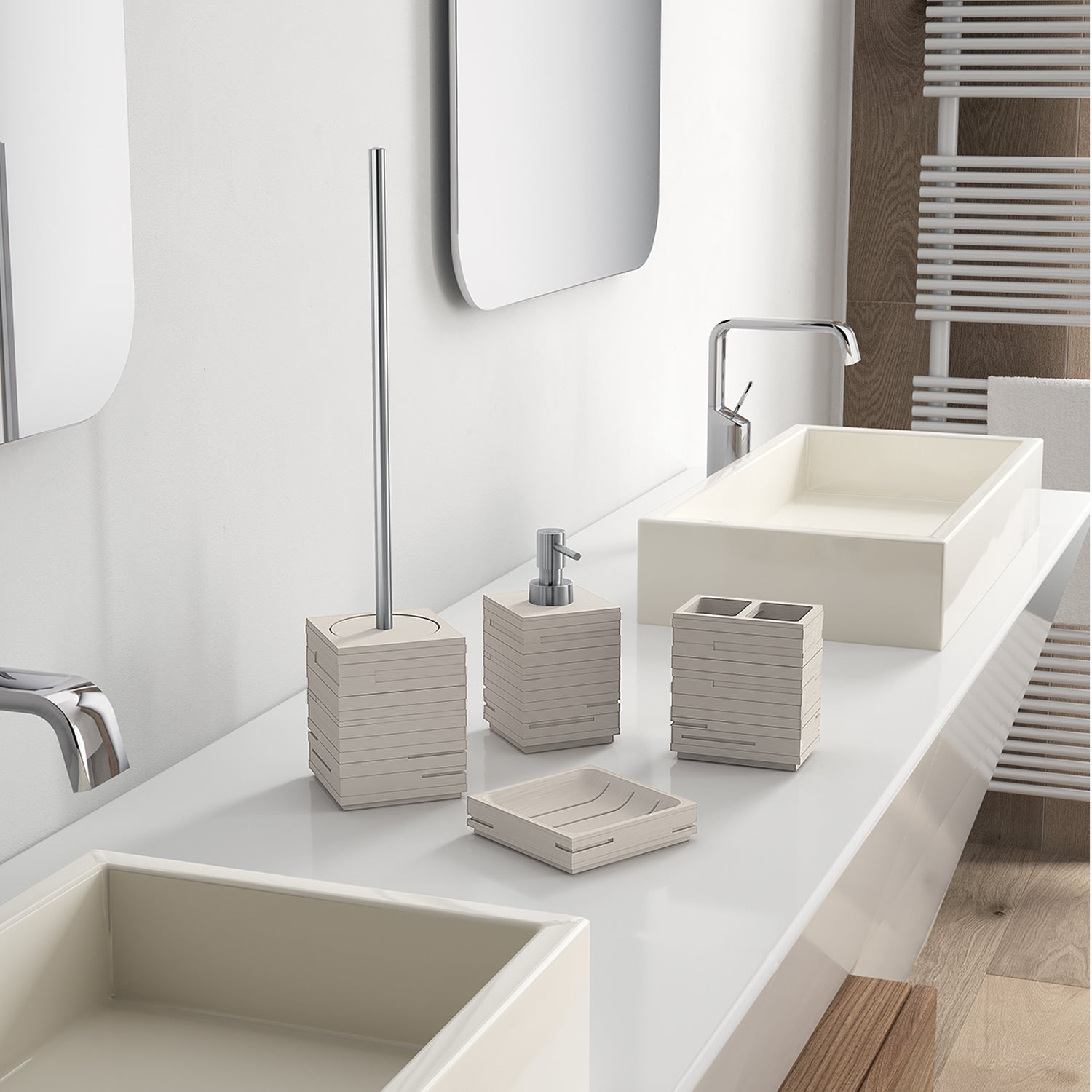 Portasapone da appoggio in resina di Gedy serie Quadrotto - Tortora chiaro