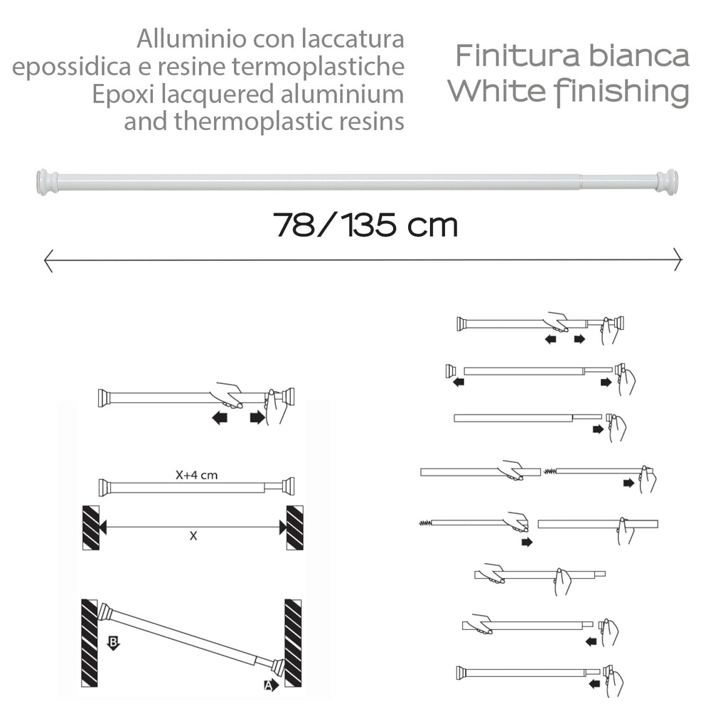 Asta doccia estensibile 80/135 cm in alluminio di Gedy - Bianco