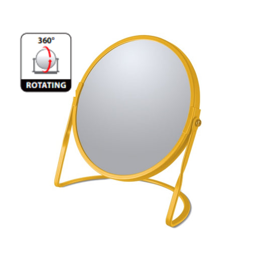 Specchio ingranditore da tavolo su base in acciaio modello Akira colore zafferano opaco
