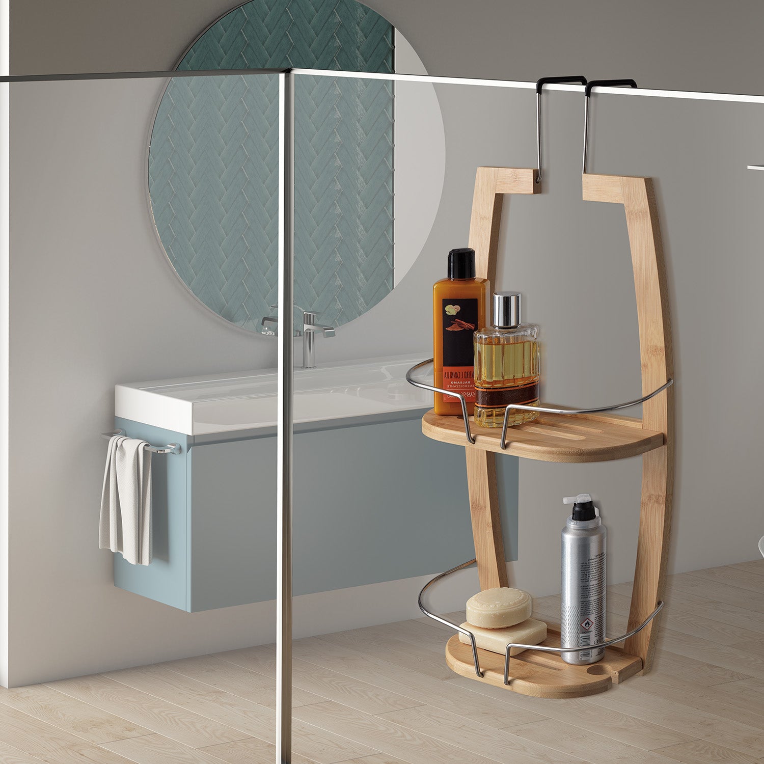 Portaoggetti doccia appendibile a 2 ripiani modello Nature di Gedy realizzato in BambÃ¹ - Naturale