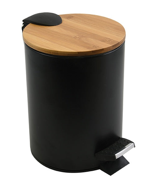 Pattumiera a pedale Acciaio e BambÃ¹ ADONIS da tre litri verniciato Nero con chiusura soft close