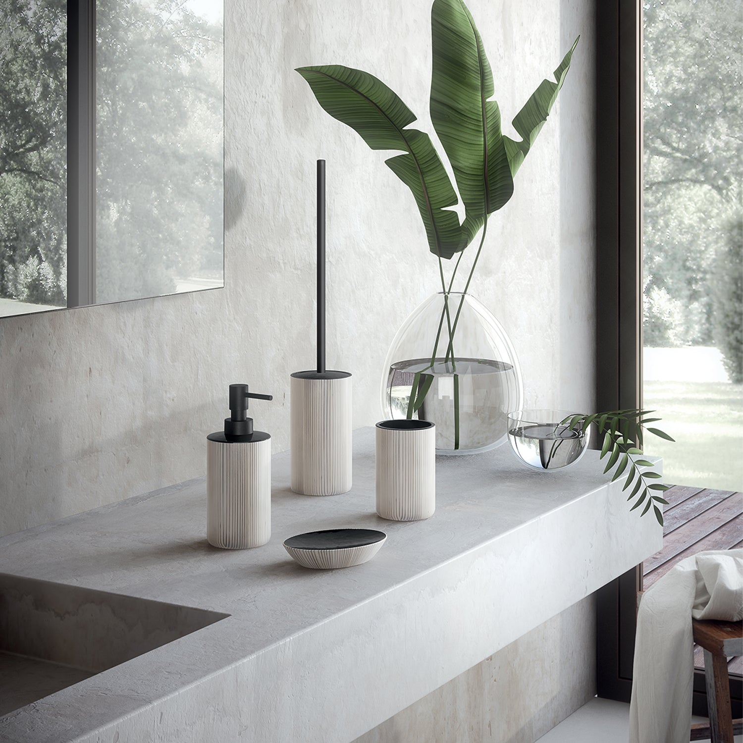 Portasapazzolini in ceramica Gedy serie Naomi - Grigio