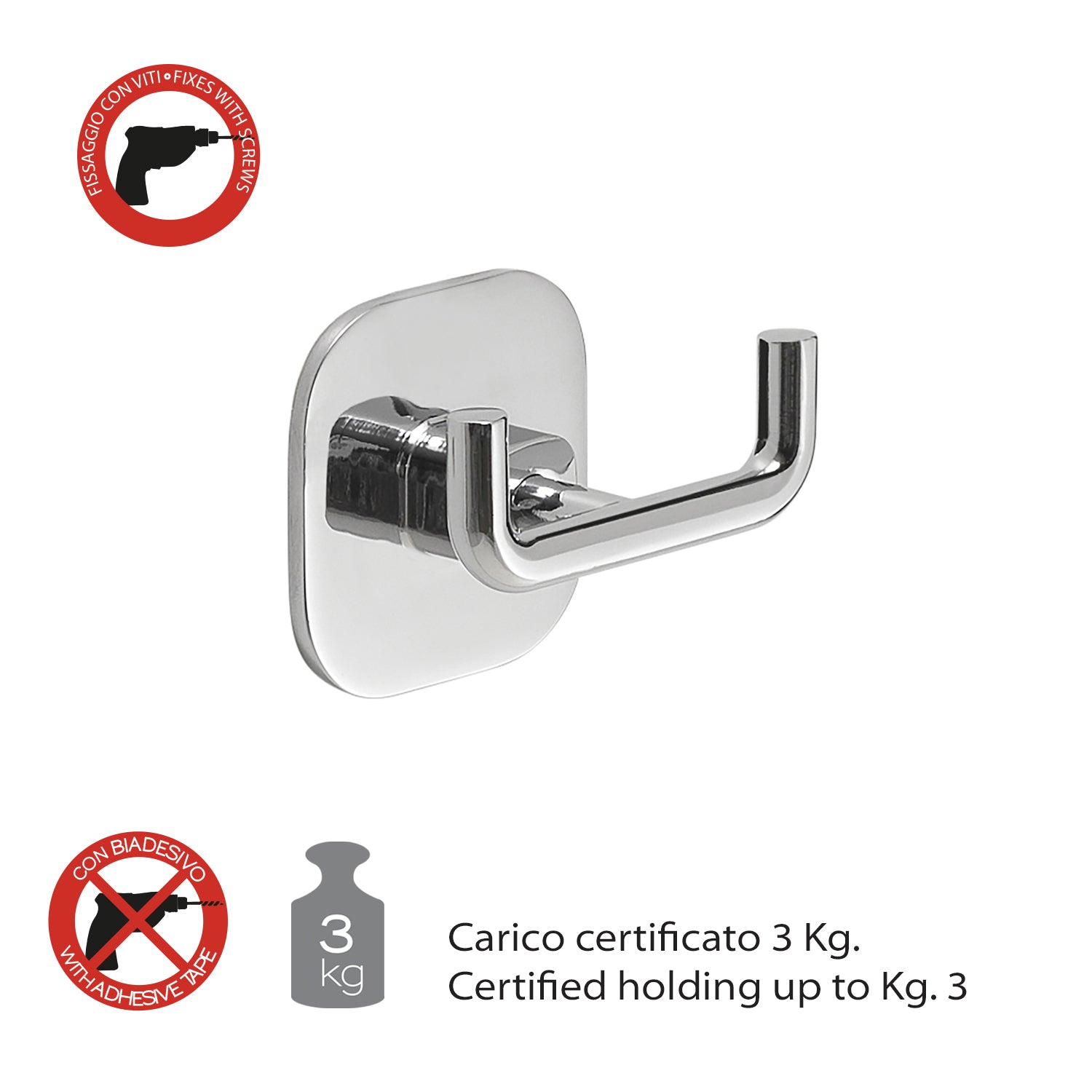 Appendiabiti doppio in acciaio inox e cromall Teide di Gedy - Cromato