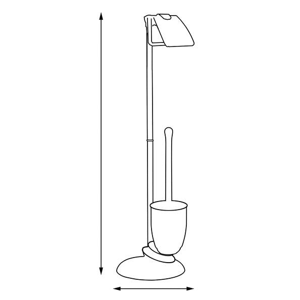 Piantana da bagno con portarotolo carta igienica e scopino modello Darwin in acciaio cromato e porcellana